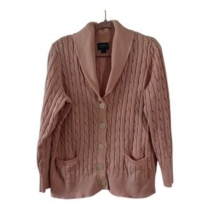 Chaps Classic Peachy Pink Cotton Cable Knit Button Front Sweater Cardigan SZ 1X